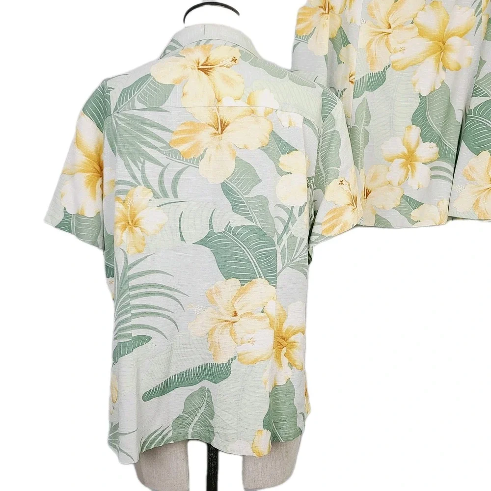 Hilo Hattie Top  Skirt Set XL Green Yellow Floral Hawaiian Tropical Button-Front - Picture 5 of 10